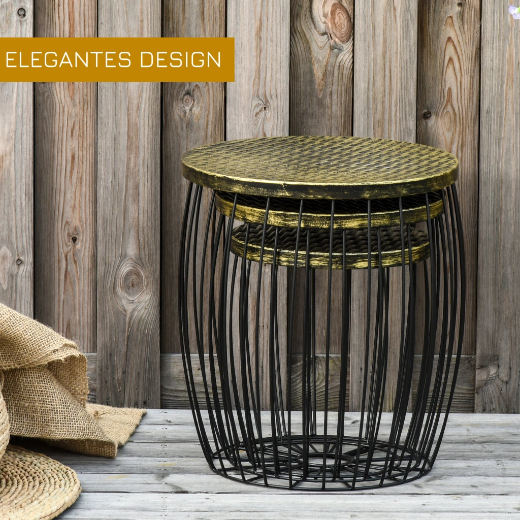 Set di 3 tavolini da caff¨¨ retr¨° ¨C zephmum ¨C metallo nero naturale 3 dimensioni