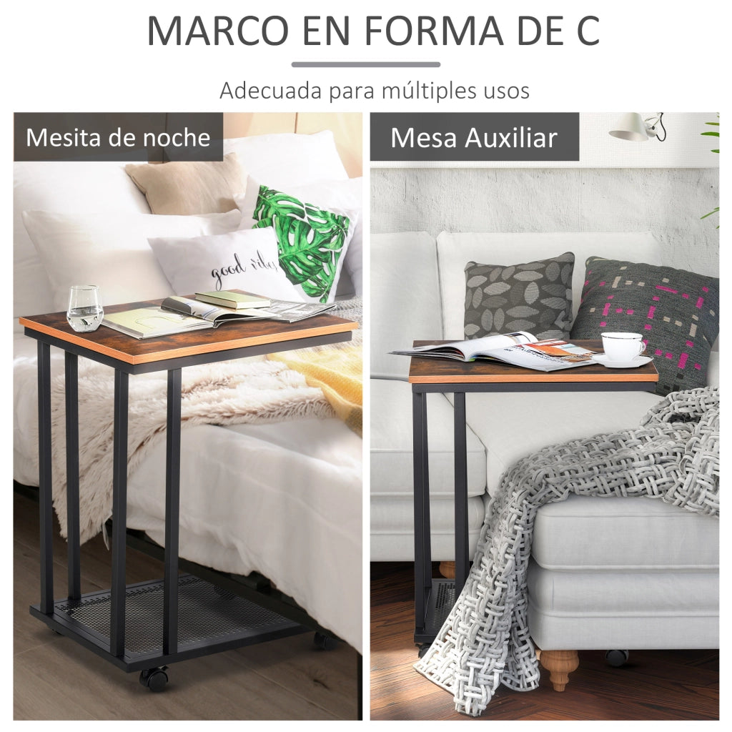 Tavolino con Ruote ¨C zephmum ¨C Naturale e Nero 51x36x65 cm