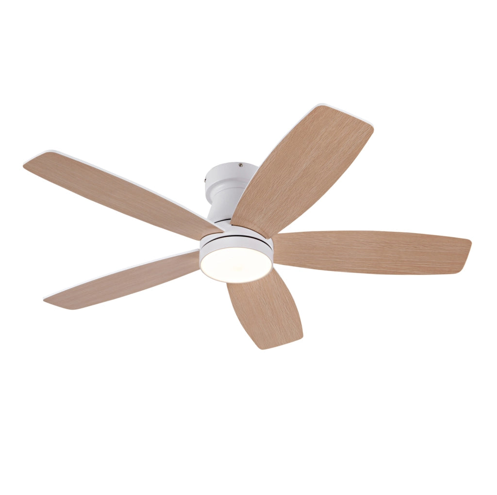 Ventilatore da soffitto a filo con luce LED; 5 pale doppia finitura; 42 pollici; bianco e naturale