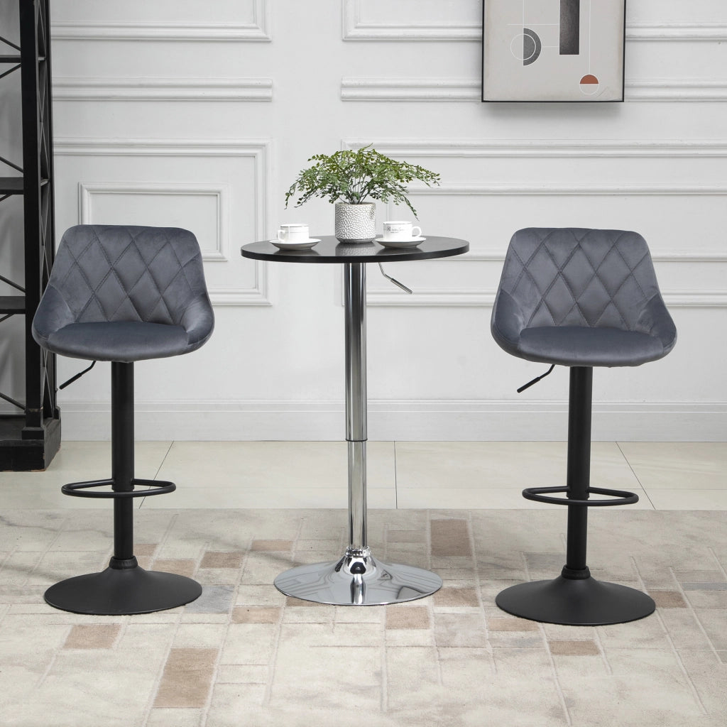 Set 2 Sgabelli da Bar Regolabili ¨C Zephmum ¨C Grigio e Nero, Finta Pelle e Metallo, 46x48x83-104cm