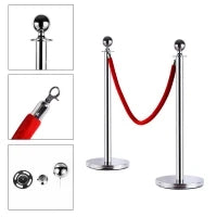 Outsunny Transenne Elimina Separacode Paletti di Delimitazione con Corde Rosso Acciaio Inox Ф32 x 95CM Argento
