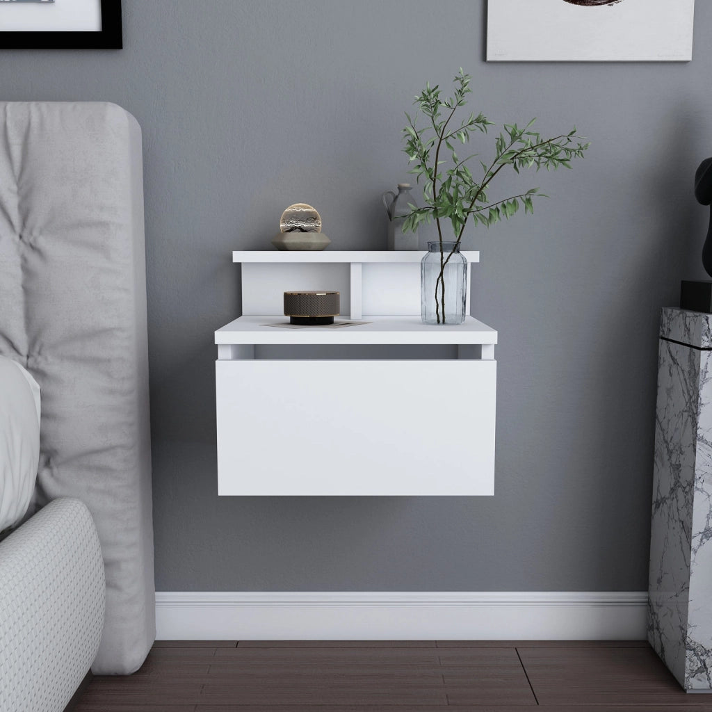 Comodino a parete in legno "Alice" - 40 x 32 x 35 cm - Bianco