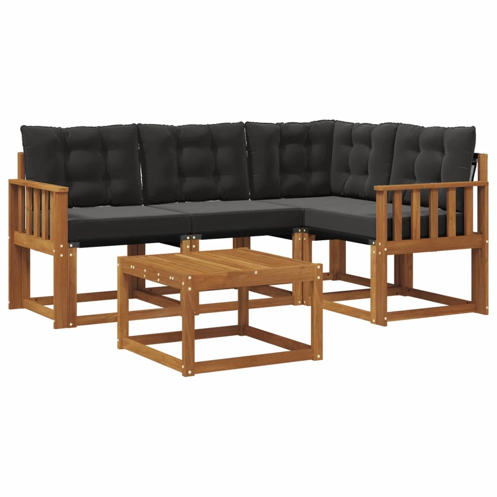 Set di divani da esterno con cuscino 5 pcs Naturale e Nero
