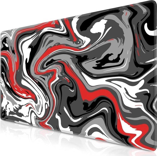 Gaming muismat XXL 900 x 400 mm - design wuote con righe orizzontali nere, bianche e rosse - impermeabile e antiscivolo - bordi cuciti per durata - grande muismat