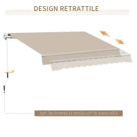 Tenda da Sole 4x2.5 m Avvolgibile a Manovella con Copertura Impermeabile, in Metallo e Alluminio, Beige