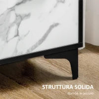 Mobile Dispensa a 2 Ante e 3 Cassetti in MDF e Acciaio per Soggiorno, Cucina e Studio, 90x30x80 cm, Bianco e Nero