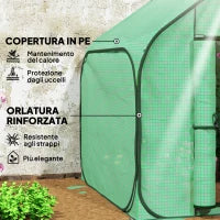 Serra a Casetta Pieghevole con Ingresso a Cerniera, in Acciaio e PE, 150x148x148 cm, Verde