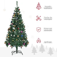 Albero di Natale 150cm con 420 Rami in PVC Ignifughi, Albero di Natale con Decorazioni e Rami Folti, Verde