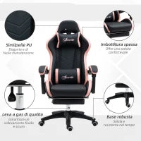 Sedia da Gaming ad Altezza Regolabile con Poggiatesta, 65x65x121-129 cm, Rosa e Nero