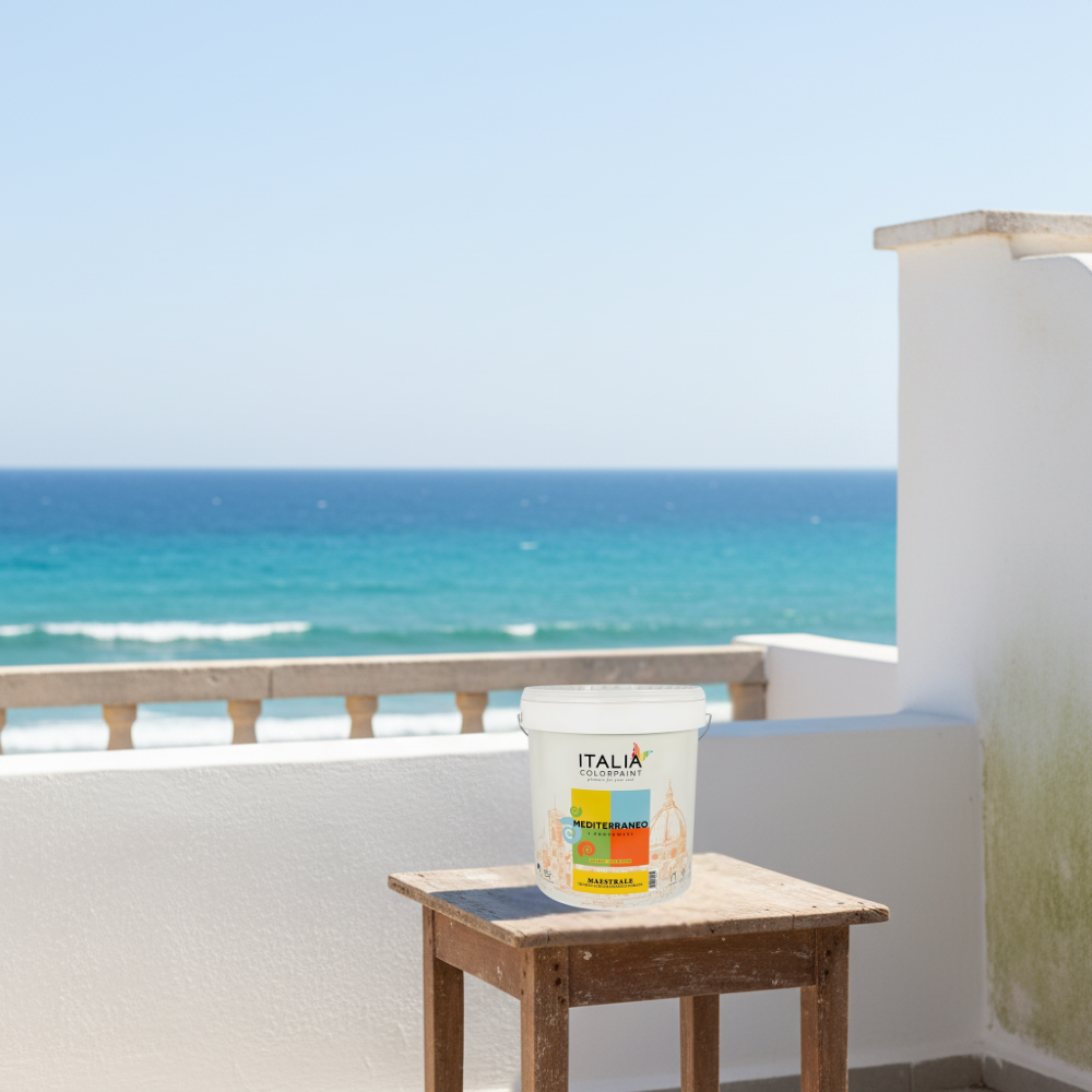 Idropittura quarzo acrilsilossanico fibrato mediterraneo maestrale bianco *** formato 14 lt, confezione 1