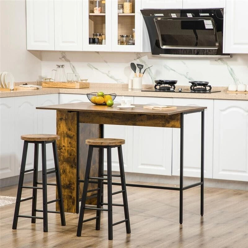 BANCONE BAR PIEGHEVOLE STILE INDUSTRIALE CON SCAFFALE A 3 RIPIANI 120X76X91.4CM