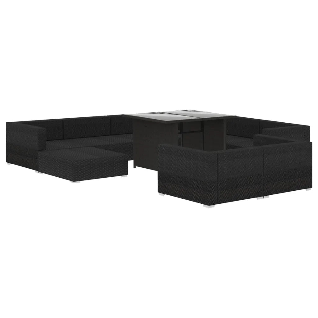 Set Divani da Giardino 10 pz con Cuscini in Polyrattan Nero cod mxl 35507