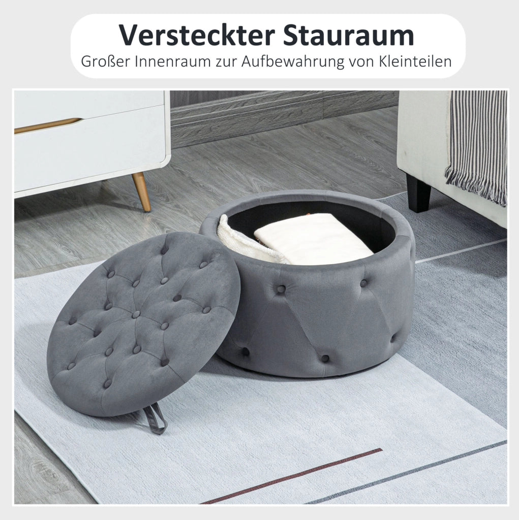 Pouf contenitore rotondo in poliestere grigio Ø60 x 40 cm