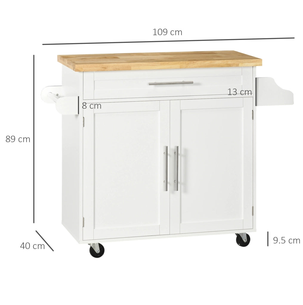 Carrello da cucina bianco con piano, cassetto e armadietto