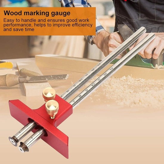 Misuratore di Marcatura in Legno con Doppia Testa e Stili in Metallo per Lavorazione del Legno - Accessorio per Marcatura del Legno