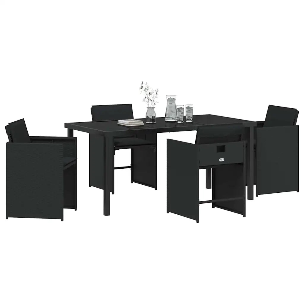 Set da Pranzo per Giardino con cuscino 5 pcs Nero polyrattan 3379978