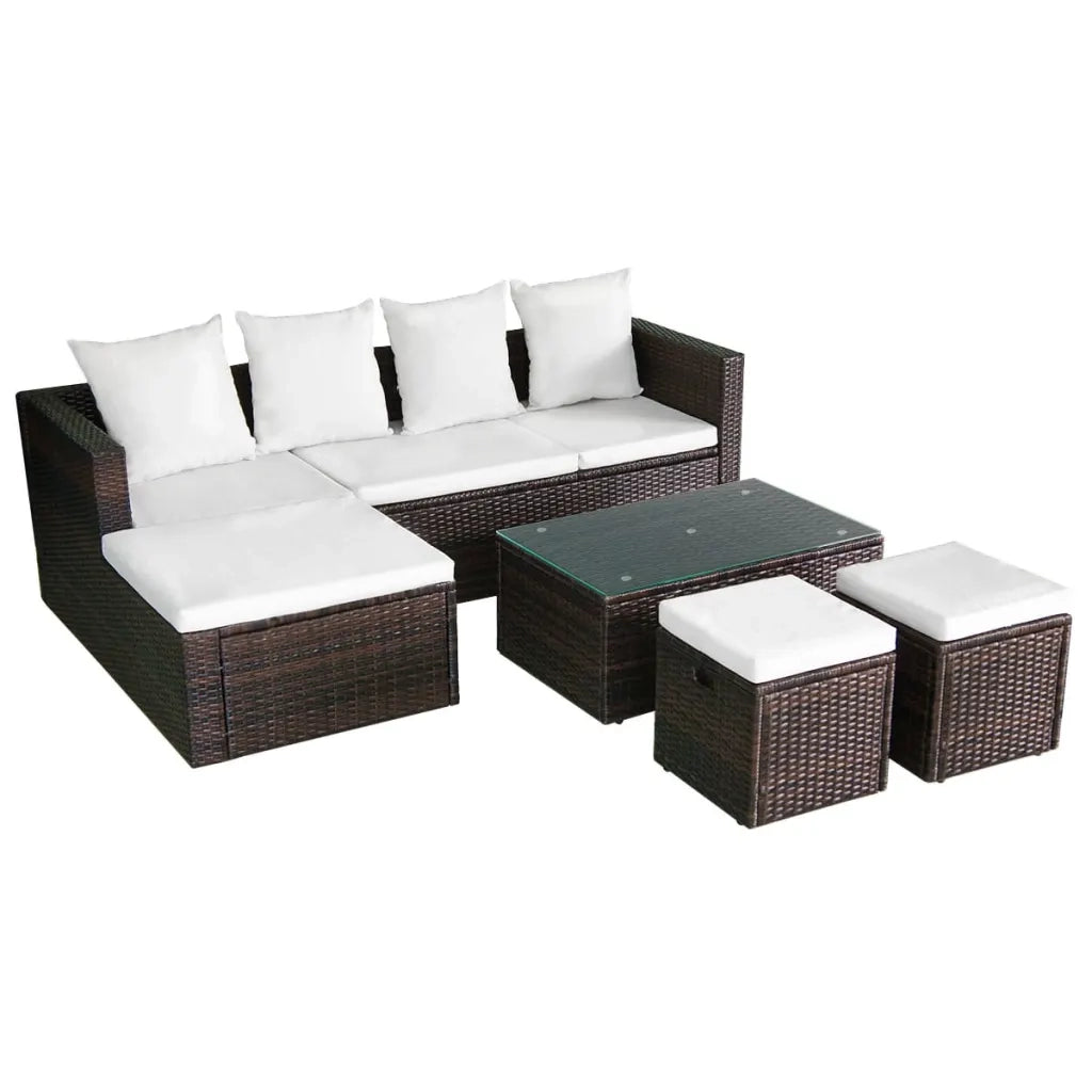 Set Divani da Giardino 4 pz | Set Salotto da Giardino con Cuscini in Polyrattan Marrone