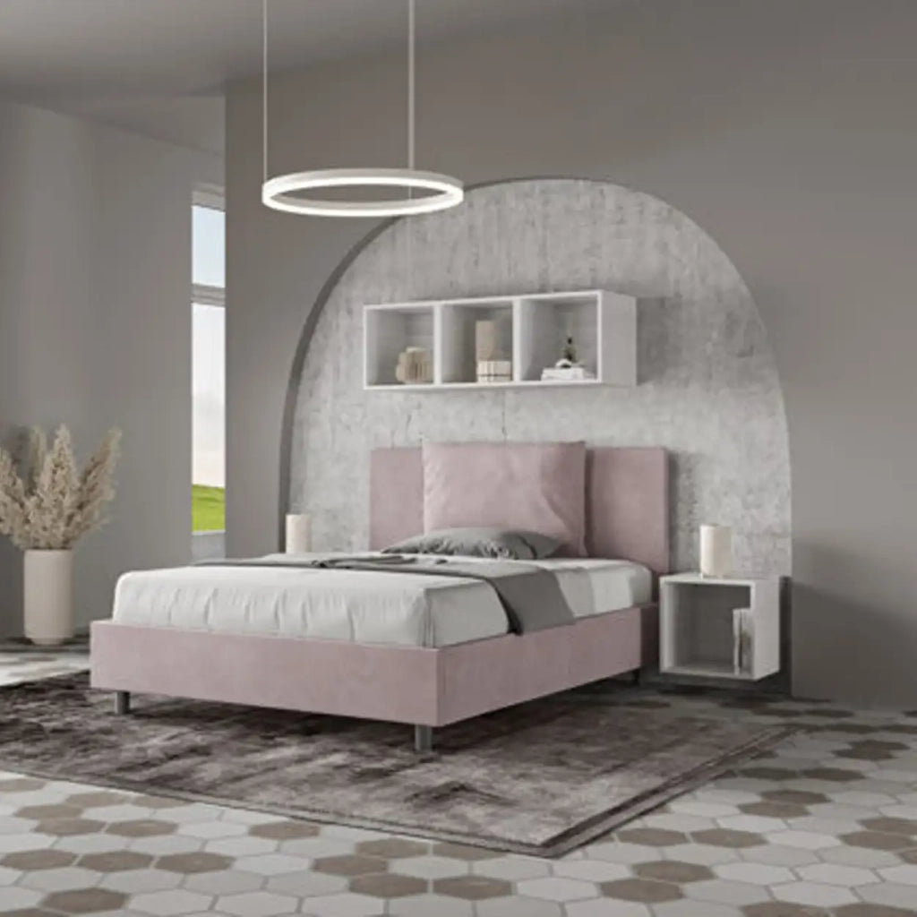 Letto matrimoniale francese contenitore imbottito 140x210 microfibra glicine Antea
