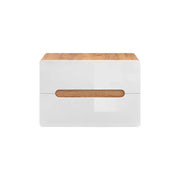 Mobile sottolavabo ERBANO - Rovere chiaro e bianco lucido - 80x53 cm - 2 cassetti - Da appendere