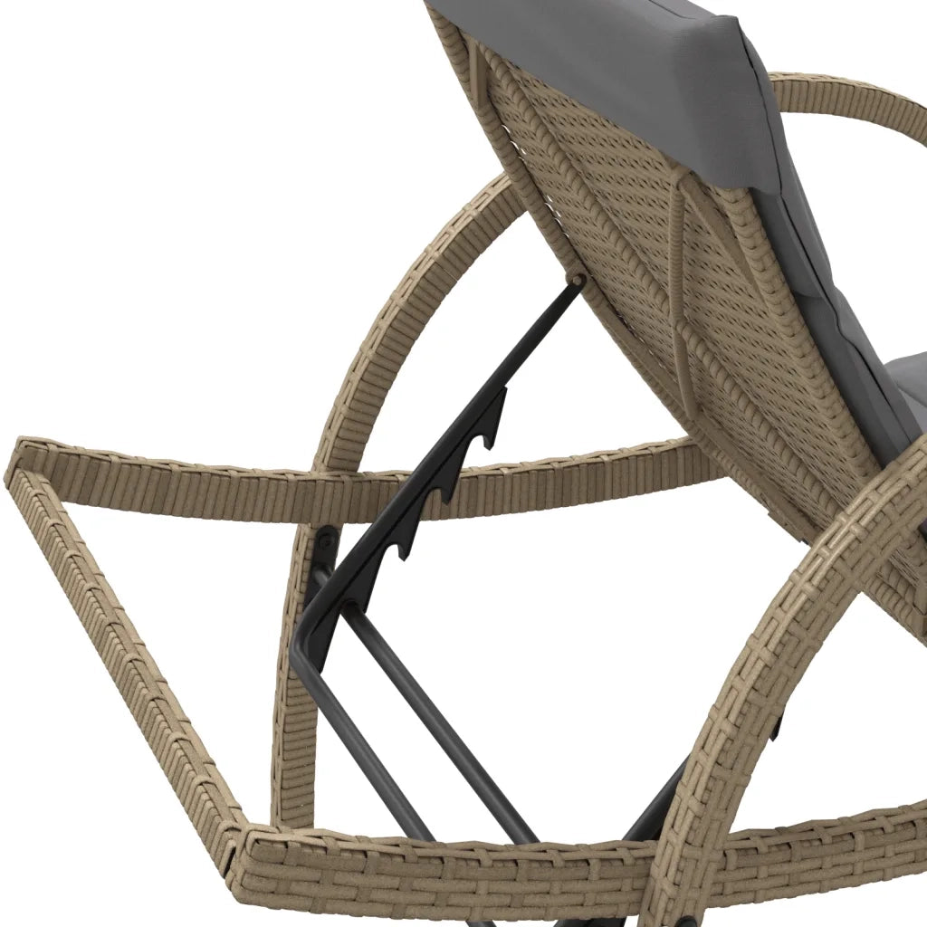 Lettino Prendisole | Sdraio da giardino | Lettino da sole con Cuscini Beige 60x199x42 cm Polyrattan