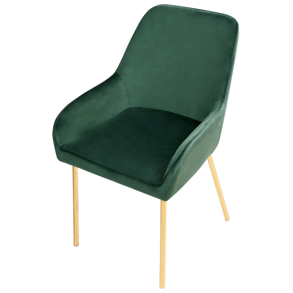 Set di 2 sedie da pranzo con rivestimento in velluto verde gambe dorate glamour retrò