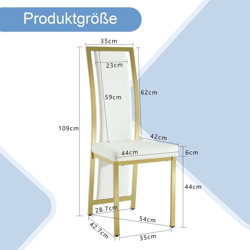 SEDIA Da pranzo 109 cm in PU bianco e metallo oro Set da 4 pezzi