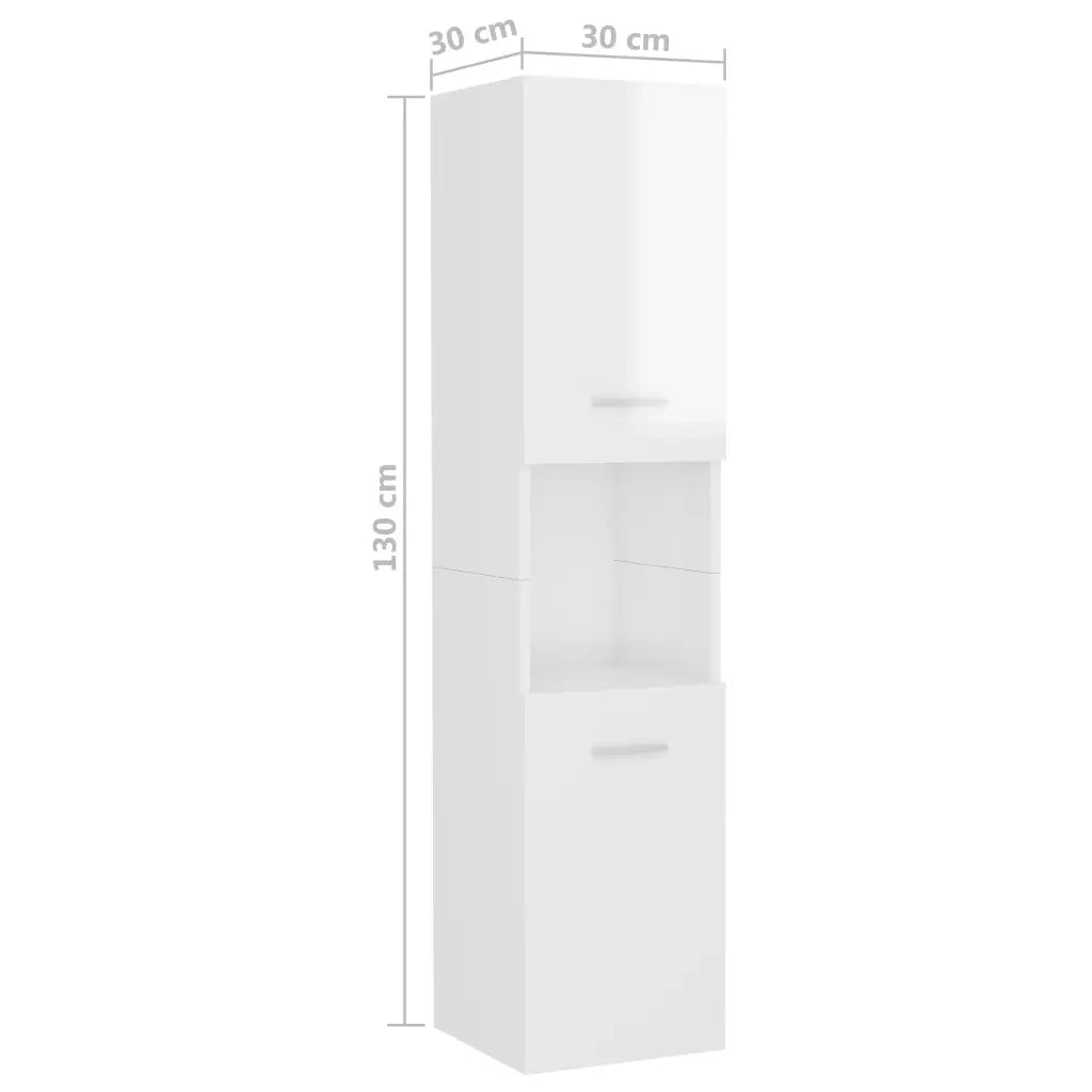 Armadietto Bagno Bianco Lucido 30x30x130cm in Legno Multistrato 805003