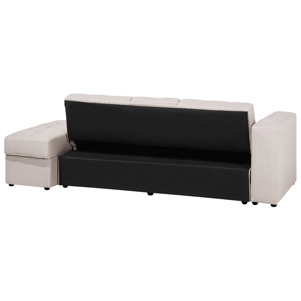 Divano letto componibile Pouf contenitore beige Cassetti estraibili Click Clack Vassoio ribaltabile Portabicchieri