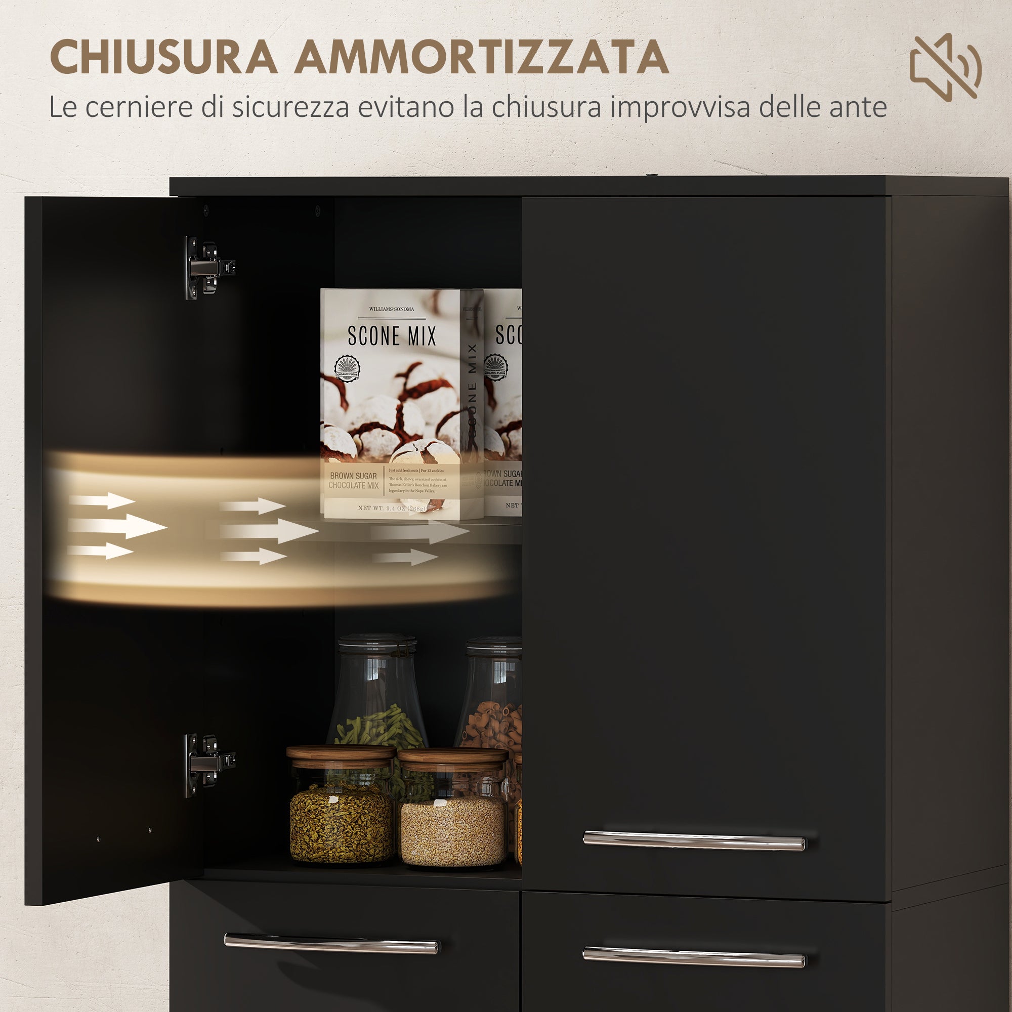 Mobile Contenitore Minimal 59x31x155 cm con 2 Armadietti e Mensole Regolabili in Legno Nero