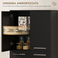 Mobile Contenitore Minimal 59x31x155 cm con 2 Armadietti e Mensole Regolabili in Legno Nero