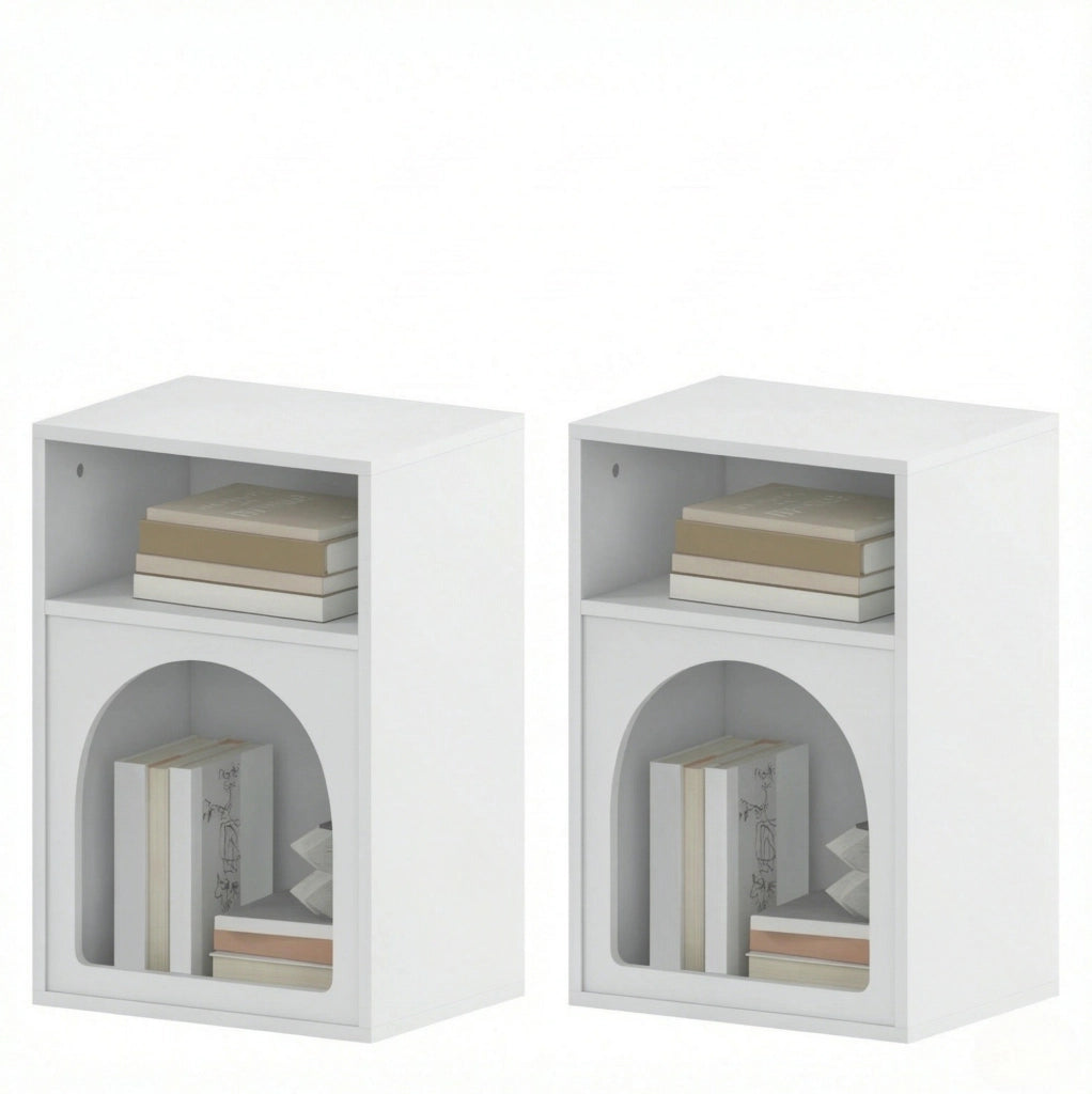 Set di 2 comodini ULEVR 40x30x60 cm con 2 vani aperti, in MDF bianco