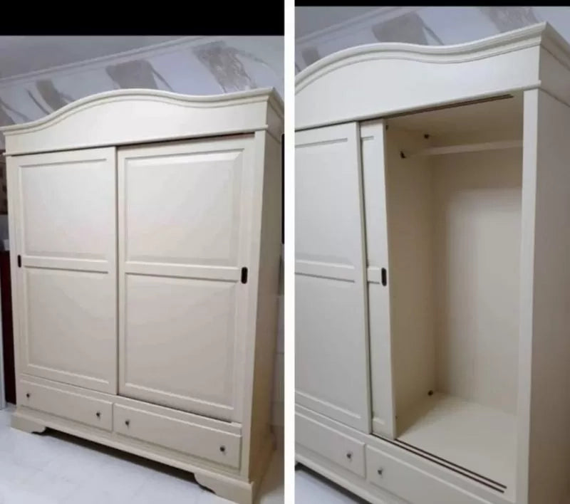 Armadio 2 ante scorrevoli legno shabby bianco anticato 180x67x225 - Mobili 2G