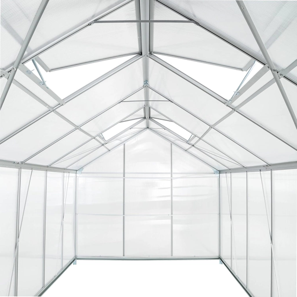 Serra da Giardino con Telaio in Alluminio Anodizzato, Serra per Orto con Lastre Alveolari Termoisolanti, Serra con Porta Scorrevole, Finestra a Tetto per Ventilazione - 375x185x195 cm