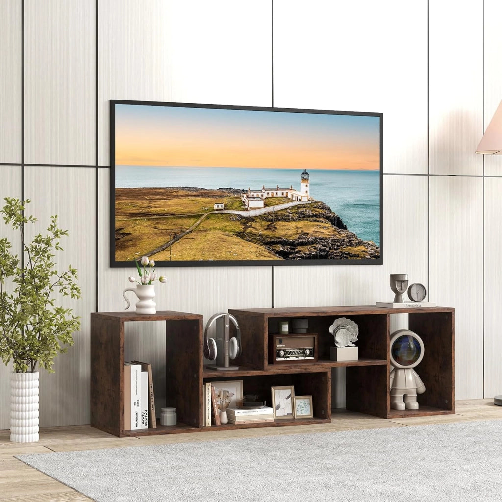 Mobile TV Combinato con Ripiani Aperti, Mobile per TV 2 Pezzi in MDF 50-60 Pollici, Mobile TV in Legno per Soggiorno Camera e Ufficio, 110-134,5 X 30 X 43 CM (Marrone)