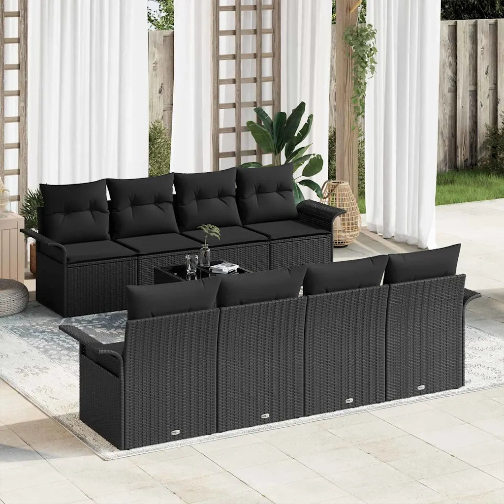 Set Divano da Giardino con cuscino 9 pcs Nero polyrattan 3353962