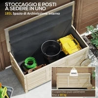 Baule da Esterno 185L a 2 Ruote con Telo Interno e Coperchio, in Legno di Abete, 110x50x50 cm, color Legno