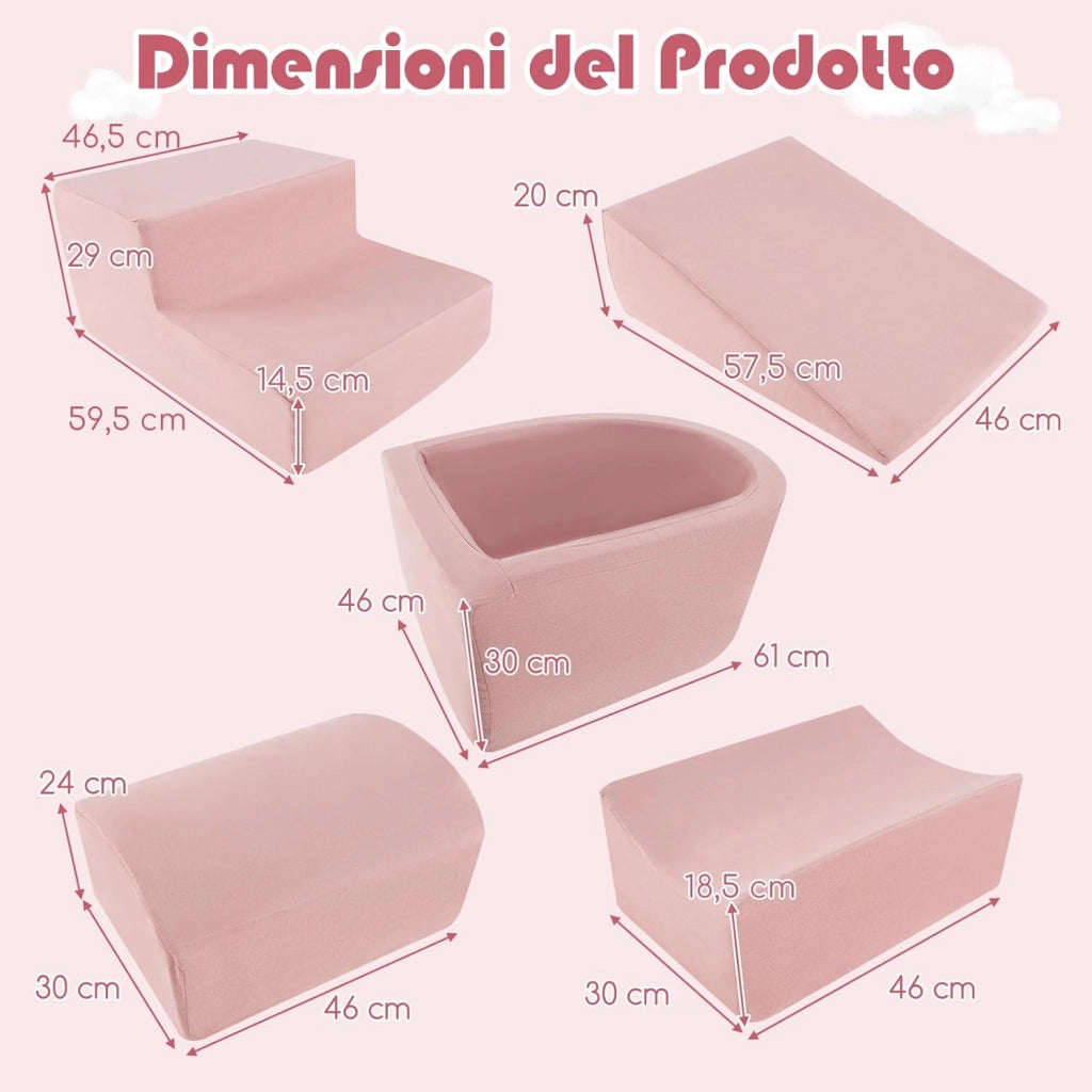 Set di 5 Pezzi Gioco in Schiuma, Blocchi con Piscina di Palline per Bambini, Coperture Lavabili con Cerniere, Blocchi Creativi per Stanza di Giocattoli, Camera da Letto (Rosa)