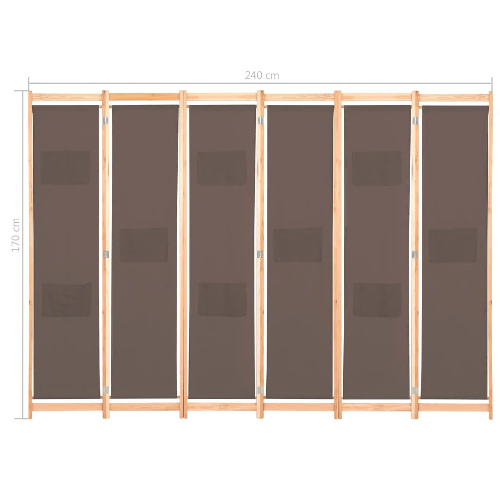 Divisorio divisorio mobile decorativo 6 pannelli marrone 240 x 170 x 4 cm tessuto 0802090