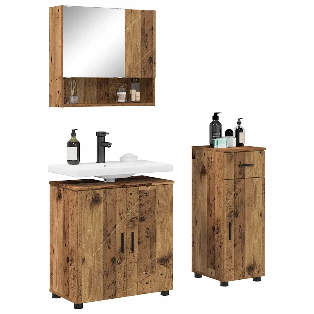 Set di mobili per il bagno con cassetto 3 pcs Legno vecchio 3392961