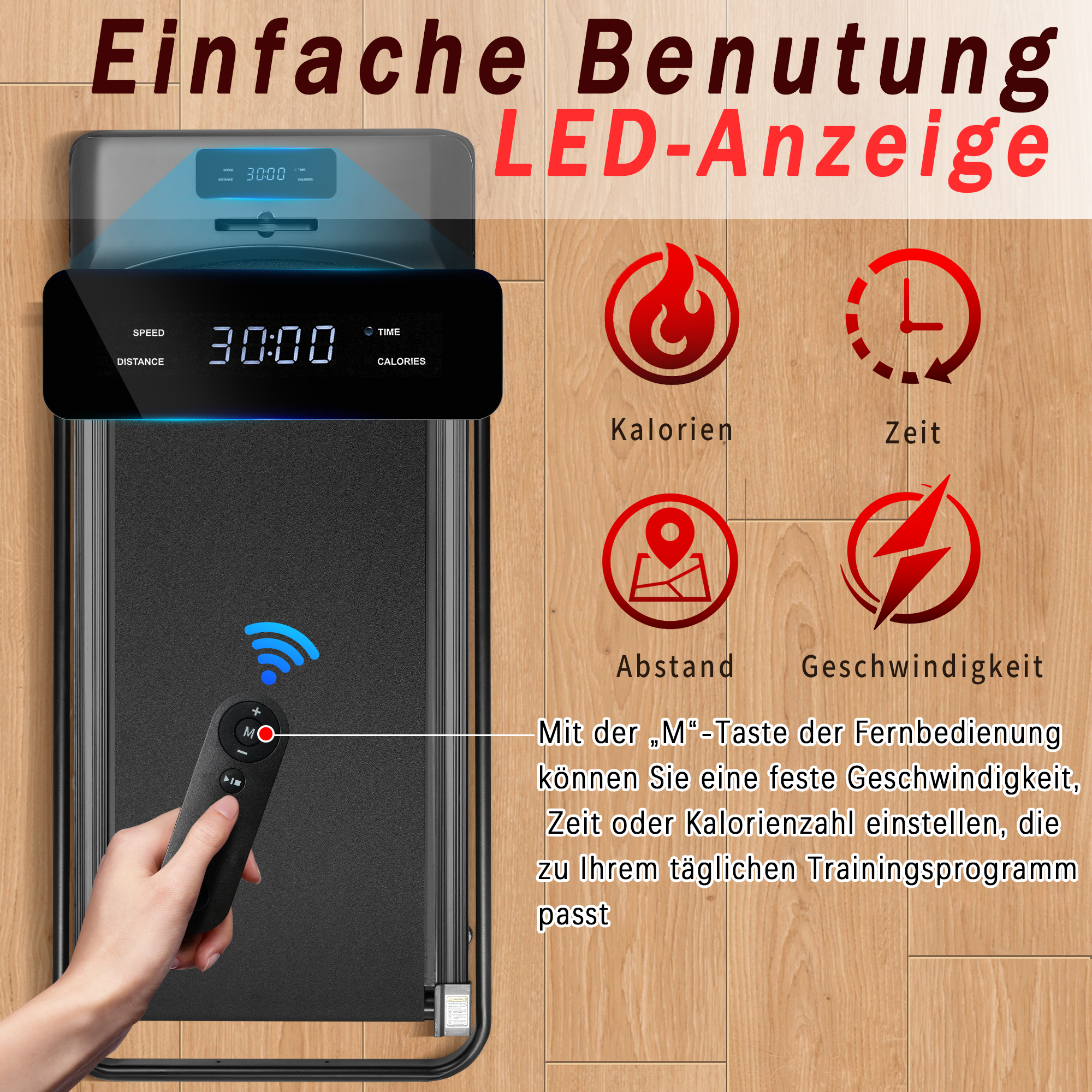 ZMH Tapis roulant domestico con schermo LED e telecomando barre di supporto pieghevoli