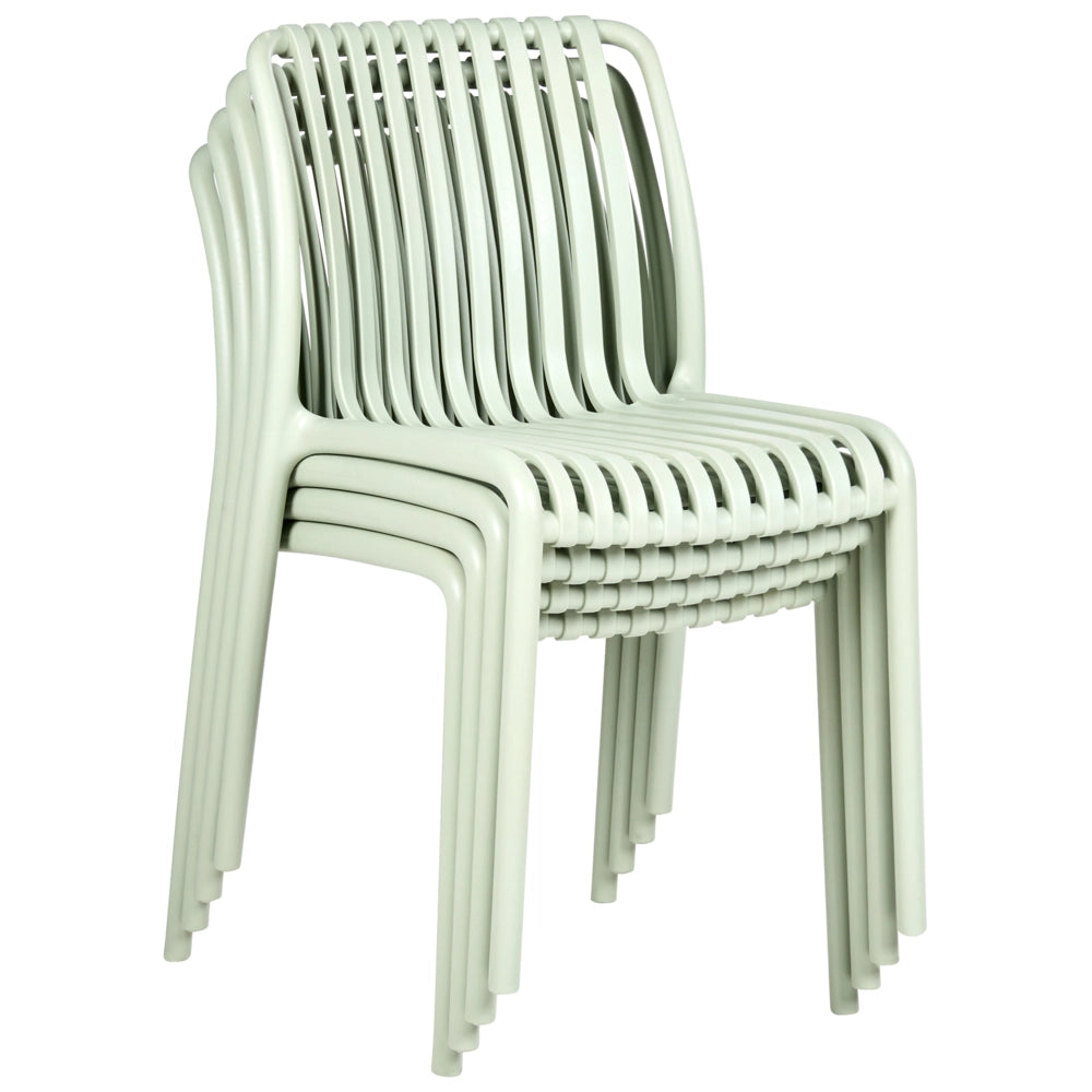 Set di 4 sedie da pranzo in plastica per esterni senza braccioli impilabili Verde chiaro stile minimalista