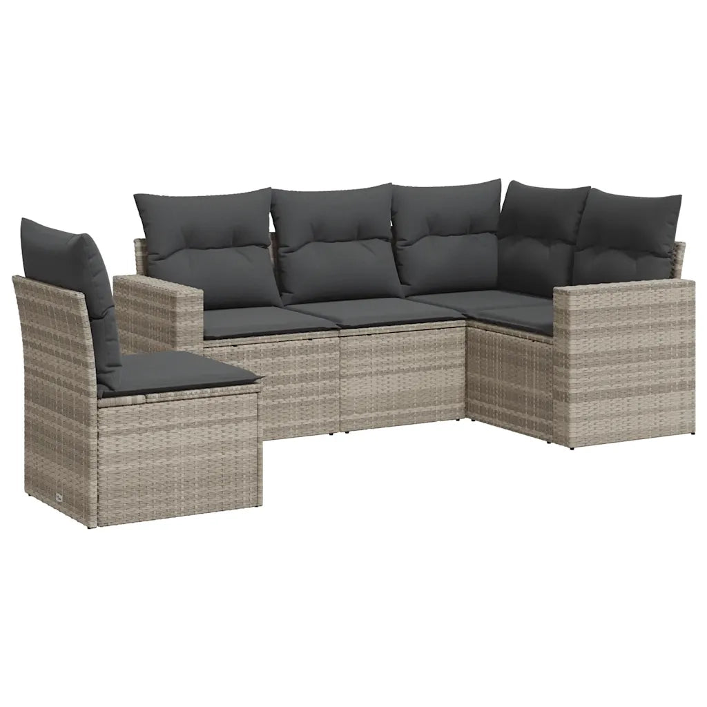 Set Divano da Giardino 5pz con Cuscini-Sofa da Giardino-Divanetto da esterno Grigio Chiaro Polyrattan 933312