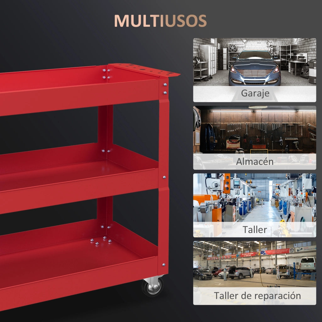 Carrello Portautensili in Acciaio con 3 Ripiani ¨C zephmum ¨C 83x35,3x76 cm Rosso