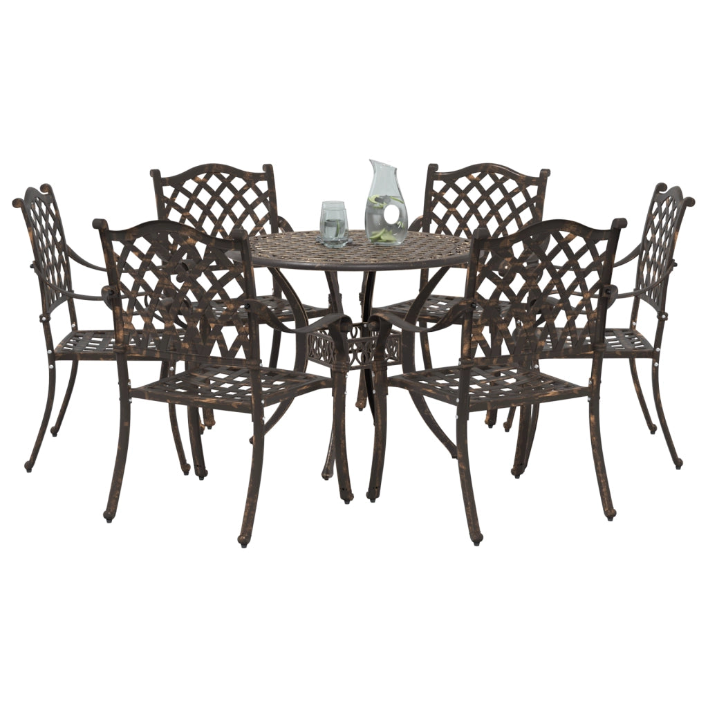 Set da Pranzo da Giardino 7 Pezzi in Alluminio Fuso Bronzeo