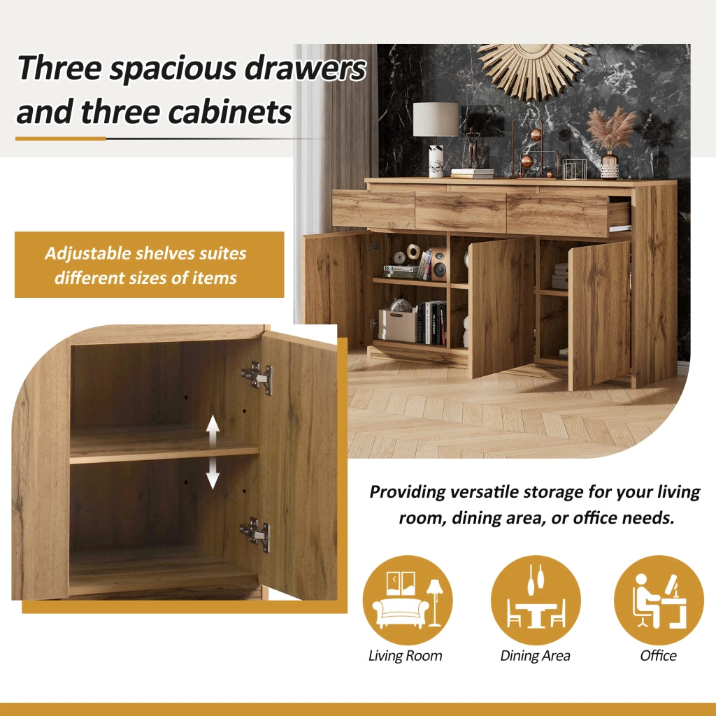 Credenza con 3 ante e 3 cassetti - per soggiorno - in truciolare - legno - 135×40×81 cm