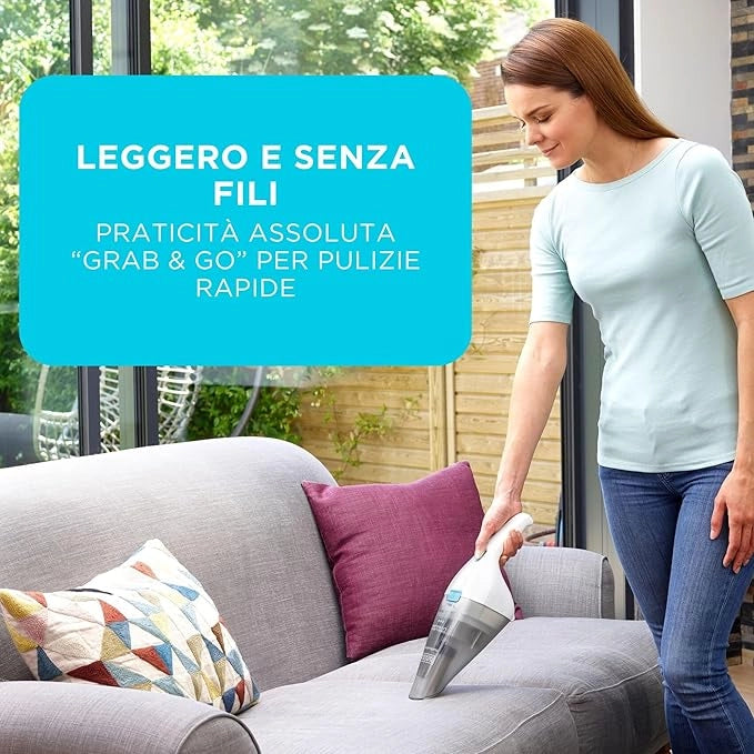 Aspirapolvere Portatile Senza Fili NVC115JL a Batteria Litio 3,6V Leggero e Compatto con Bocca Larga Black&Decker