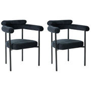 Set di 2 sedie da pranzo Nero Rivestimento in poliestere  Gambe nere in ferro Schienale arrotondato Mobili da sala da pranzo in stile moderno