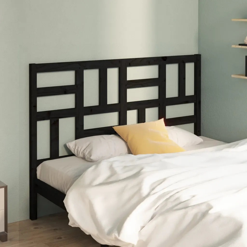 Testiera | Testata per Letto Nera 126x4x104 cm in Legno Massello di Pino
