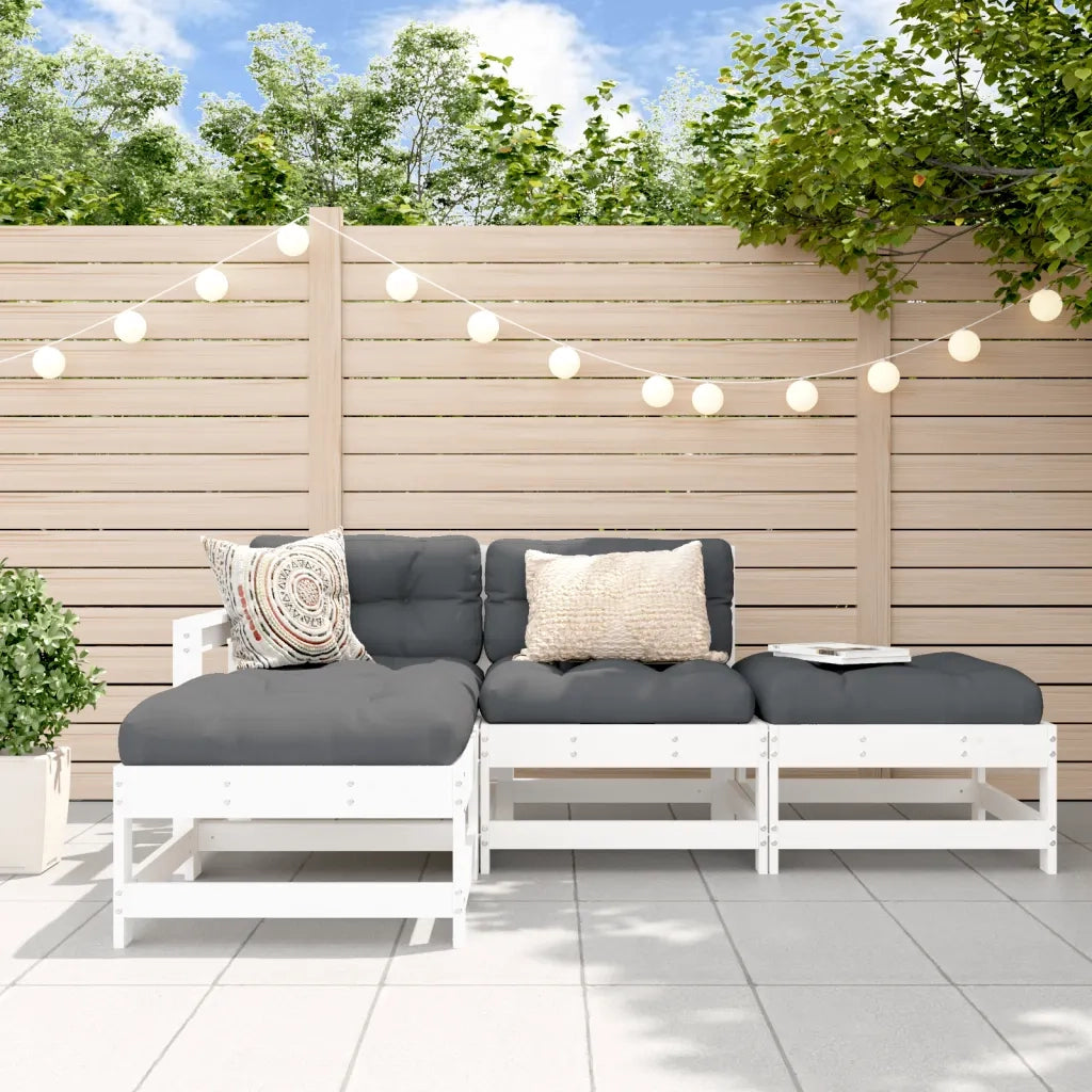 Set Divani da Giardino 4pz | Set Salotto da Giardino con Cuscini in Legno Massello Bianco