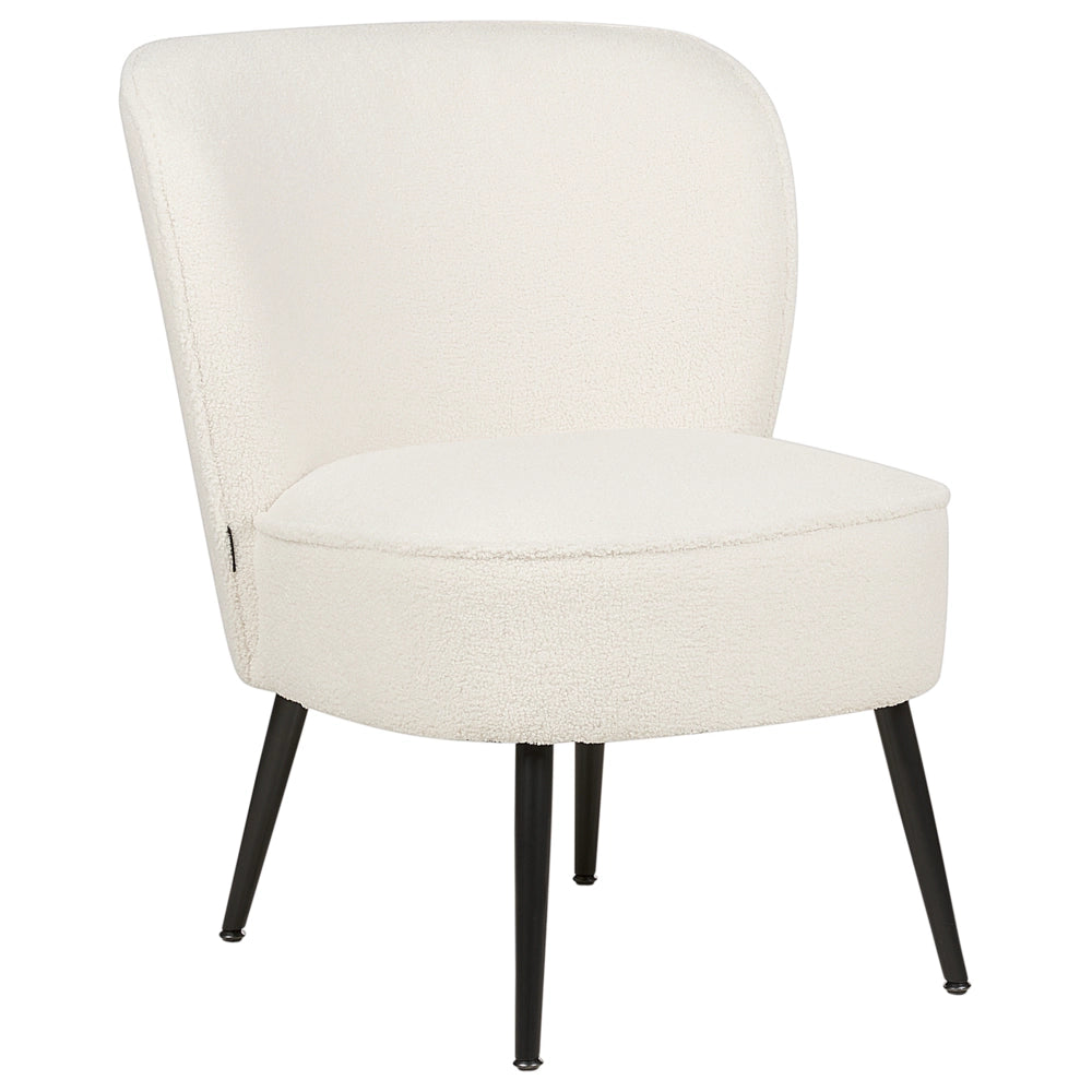 Poltrona Bouclè Bianco senza braccioli Sedia senza braccioli capitonnè Verticale Gambe In Legno